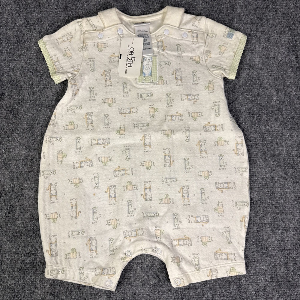 Vintage NWT Absorba Baby 9 Months Romper Ivory 100% Cotton Animals Cow Cat Dog